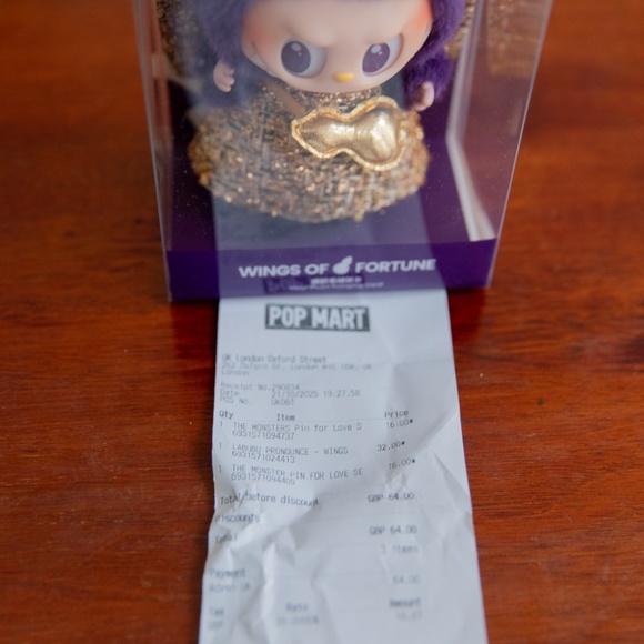 Pop Mart the Monsters LABUBU x PRONOUNCE - WINGS OF FORTUNE *SEALED* Receipt - Picture 5 of 8